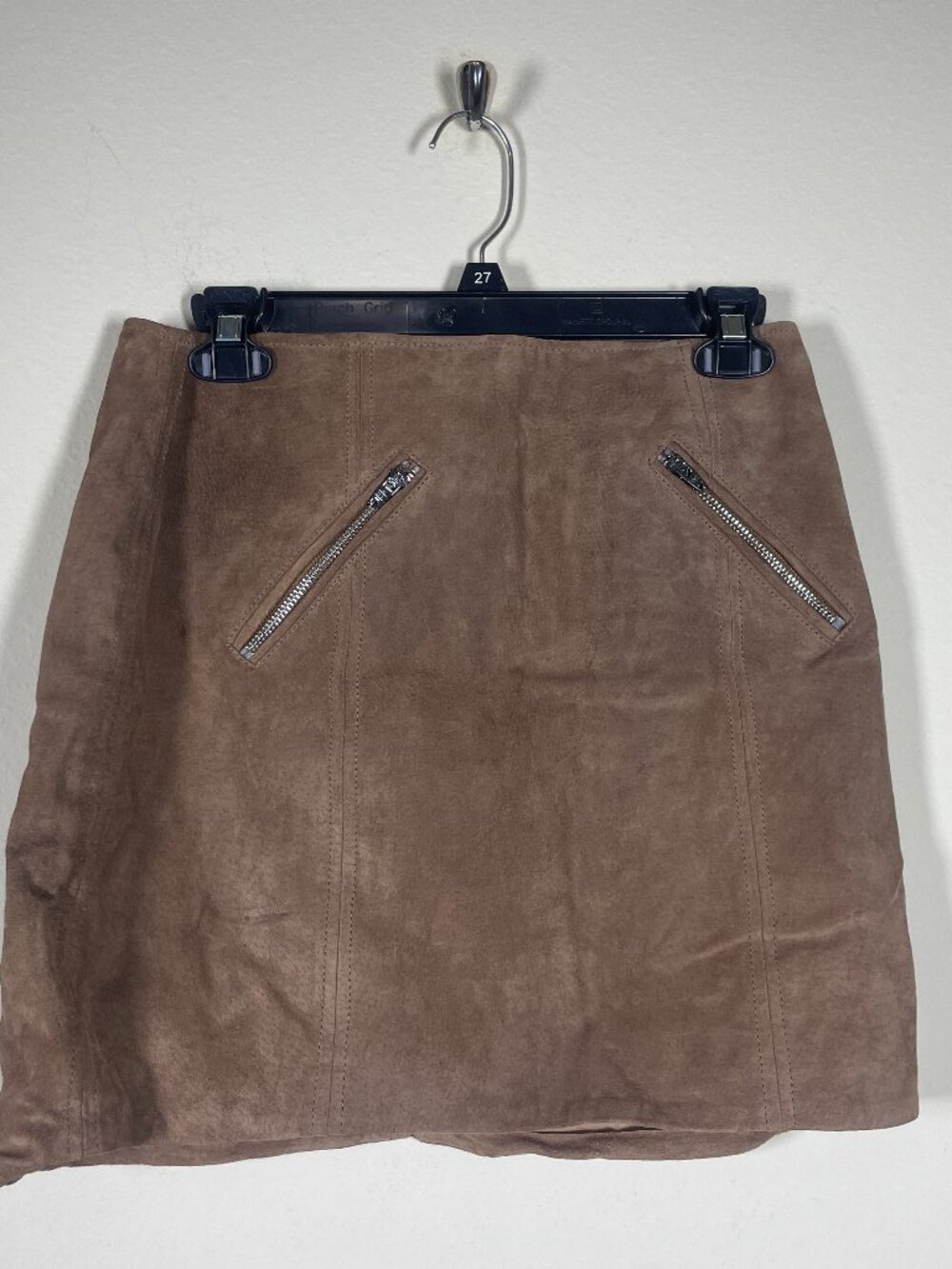BLANK NYC Brown Leather Suede Mini Skirt Size 25 Fall Winter Zip Pockets!